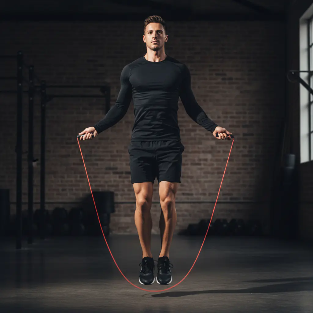 Athlete jumping rope maintaining form